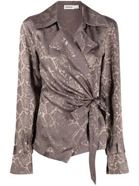 SIMKHAI Milo Python-Jacquard Satin Wrap Shirt